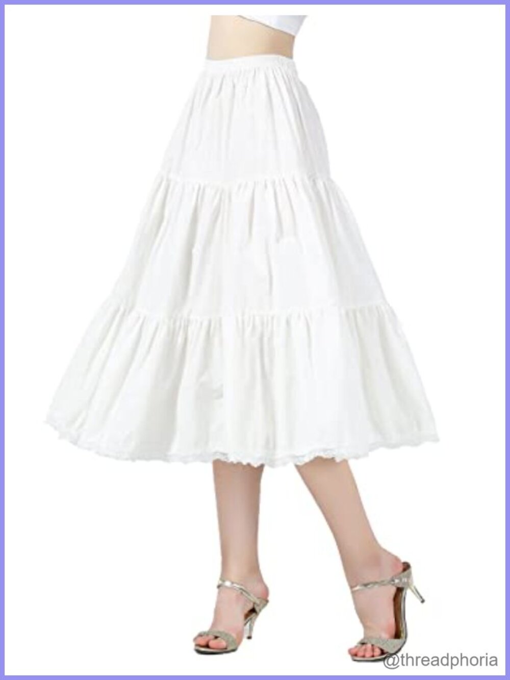 100% Cotton 3 Tiered A-Line Retro Medieval Skirt Extender Half Slip